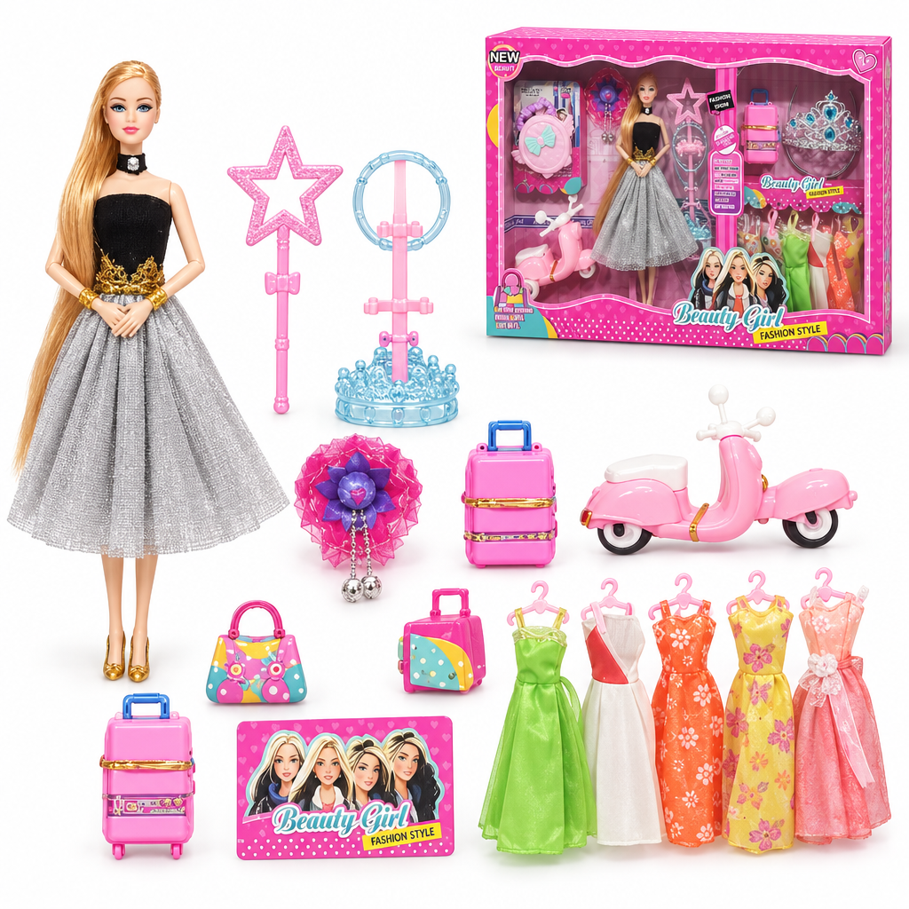 Fashion doll set for girls with outfits and accessories