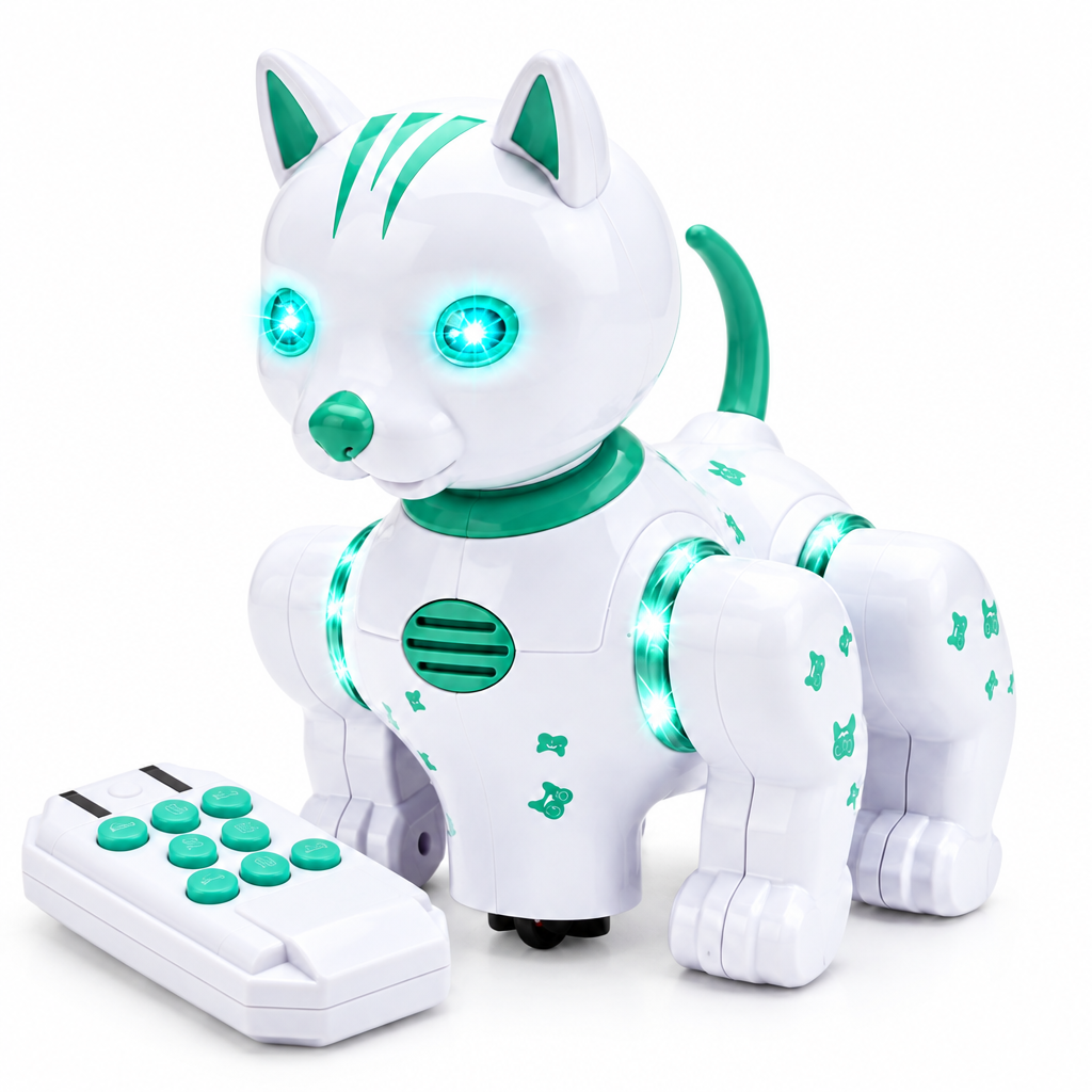 Remote control robot cat with controller for interactive play