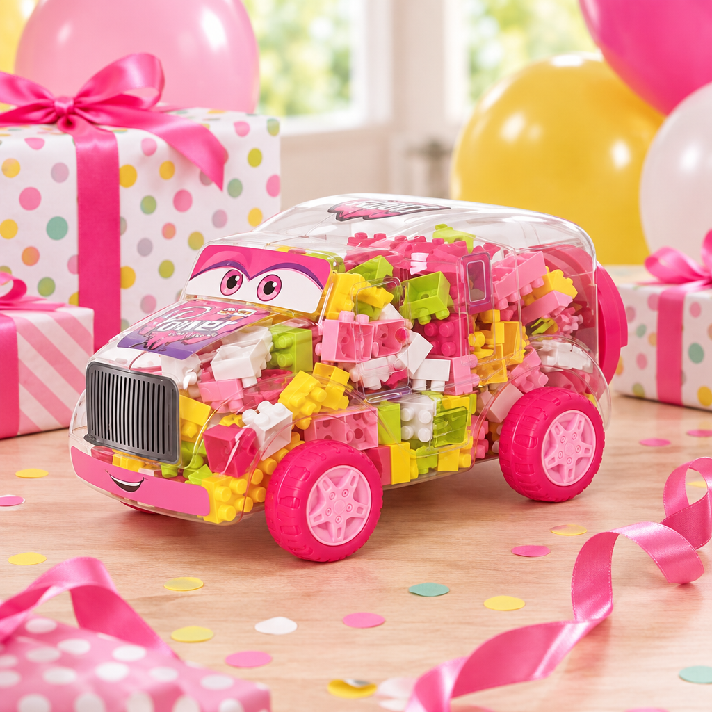 236-piece building blocks car tub presented as a birthday gift for children age 3+