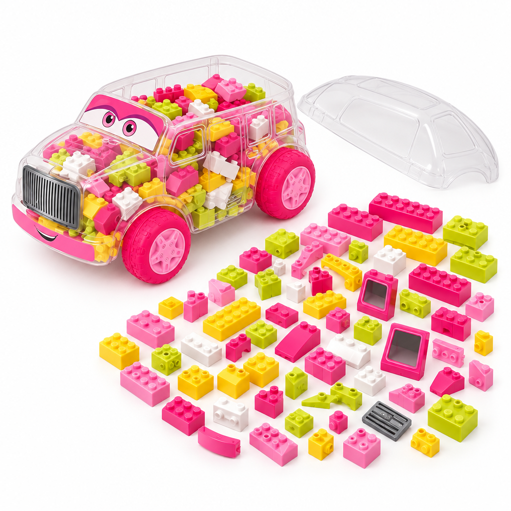 236 colourful interlocking building blocks with car storage tub for kids