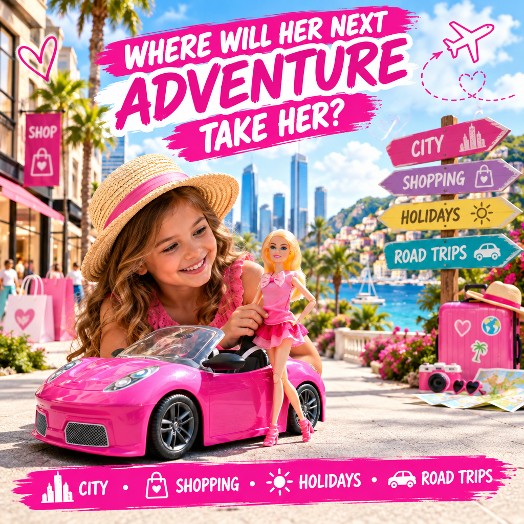 Child playing pretend adventure with doll and sports car