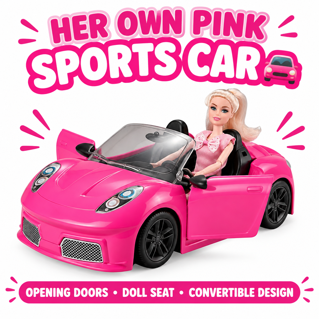 Pink convertible sports car with opening doors