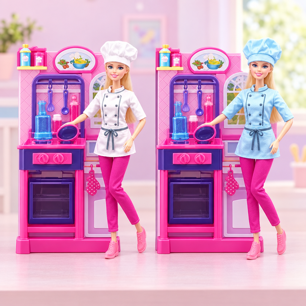 Fashion chef doll in chef outfit with mini kitchen for kids pretend play