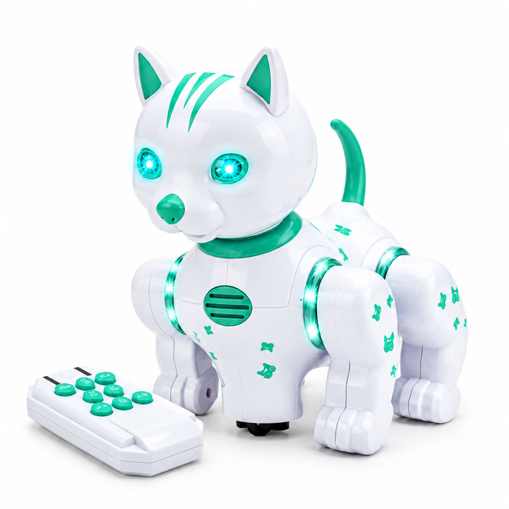 Remote control robot cat toy with light-up eyes for kids 8+background