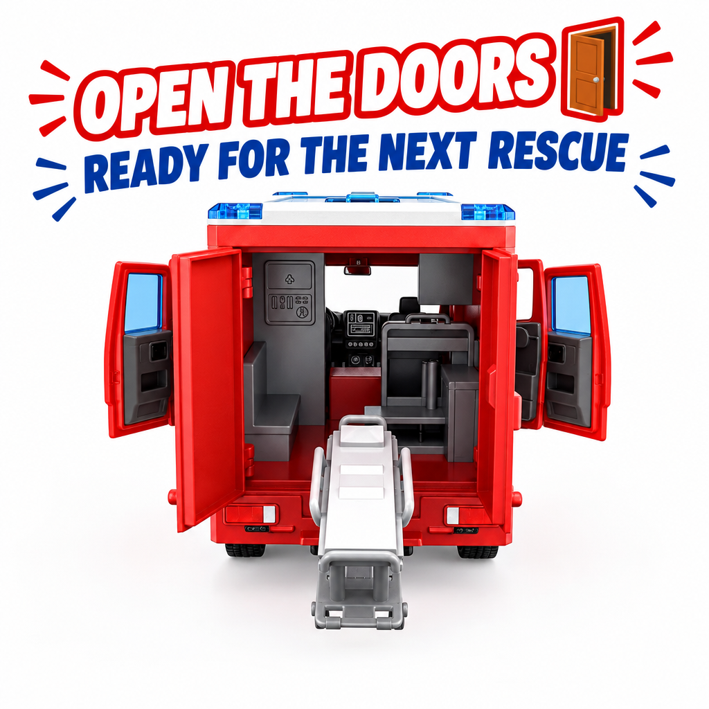 Die-cast ambulance toy with doors open