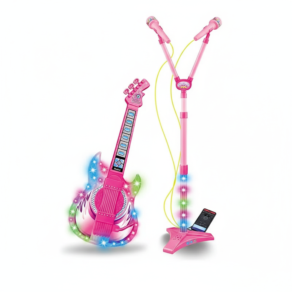 Kids guitar and microphone set with stand for boys and girls age 3+