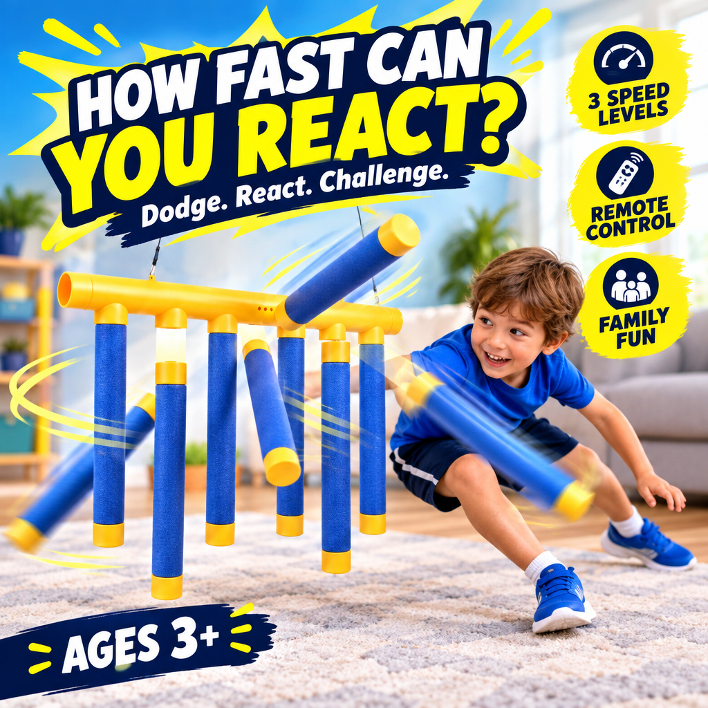 Hand Speed Challenge Game hero with child dodging foam rods