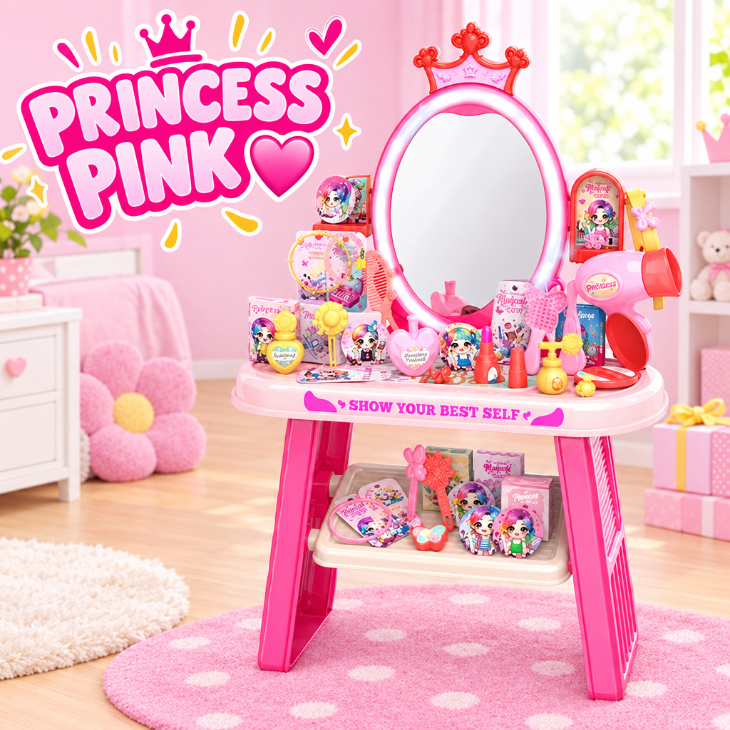 Kids crown dressing table pink colourway