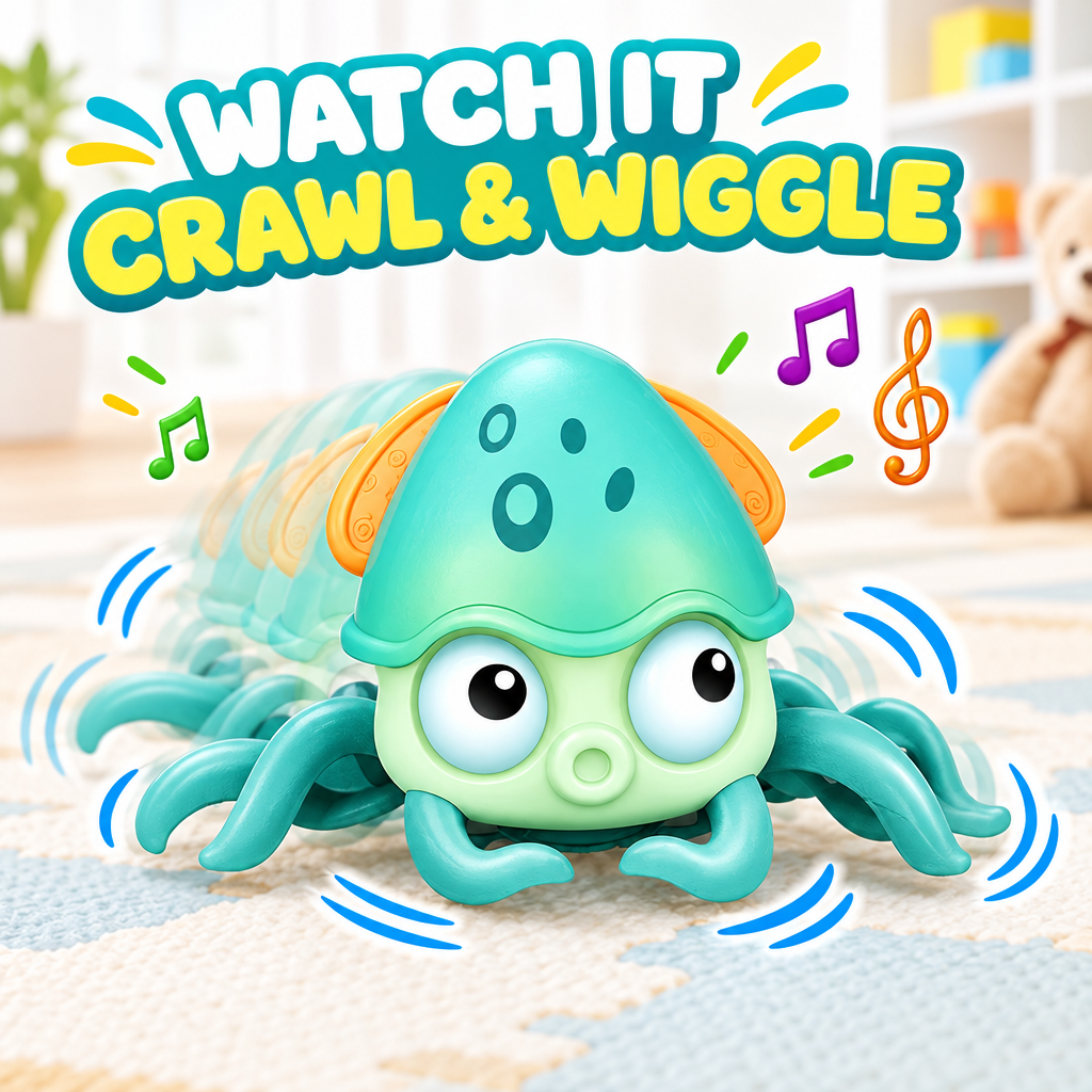 Crawling octopus baby toy in motion