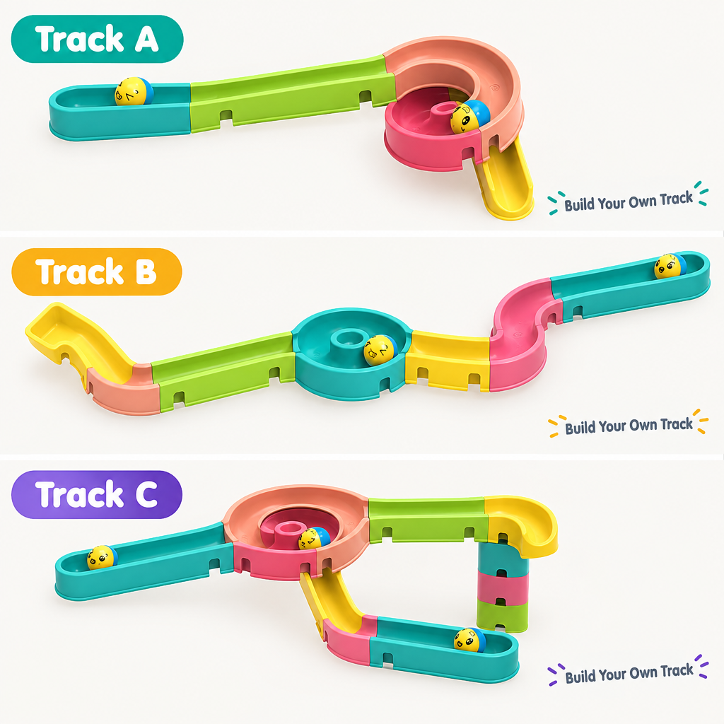Different DIY bath track toy layout configurations