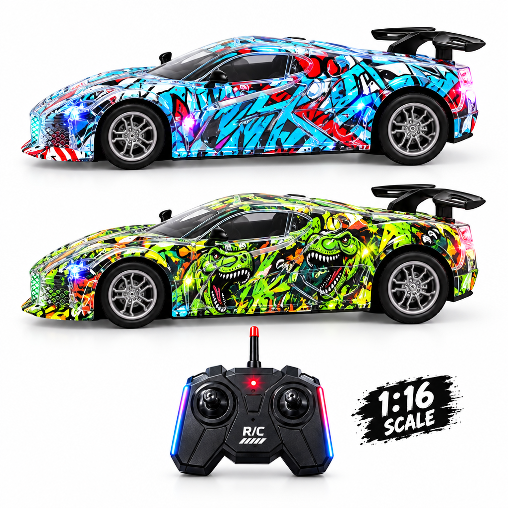 1:16 RC graffiti sports car abstract and dinosaur designs