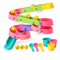 DIY bath track toy set with suction cups, ducklings and cups on white background