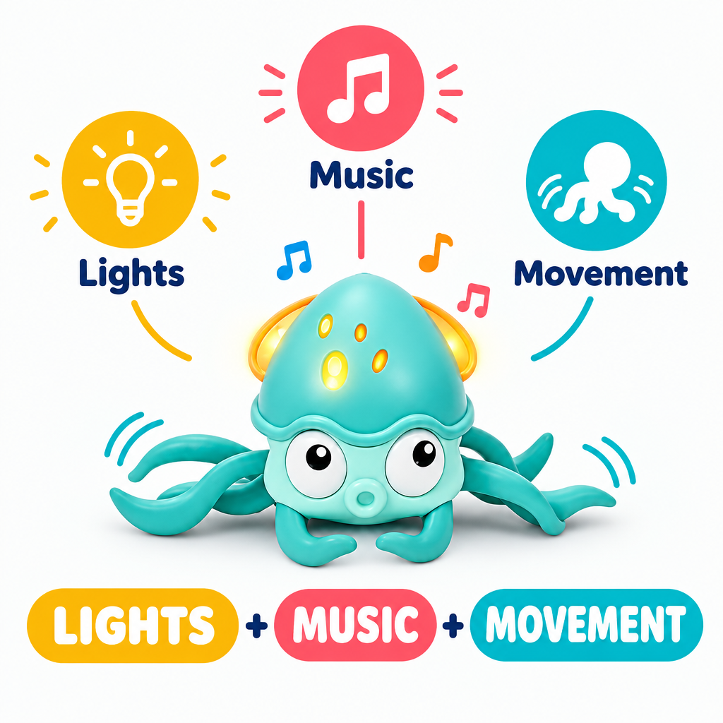 Crawling octopus toy features: lights, music and movement