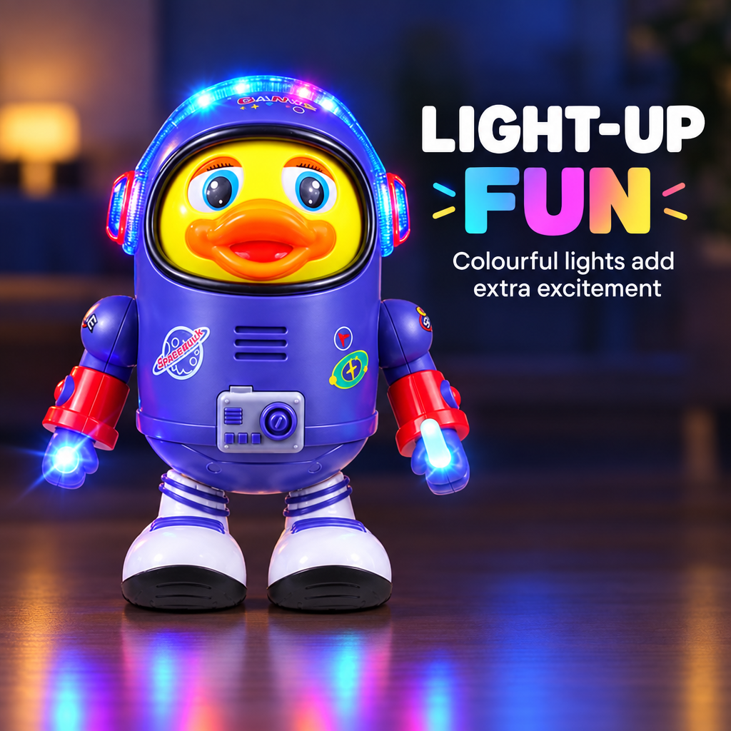 Light-up dancing duck toy with colourful lights