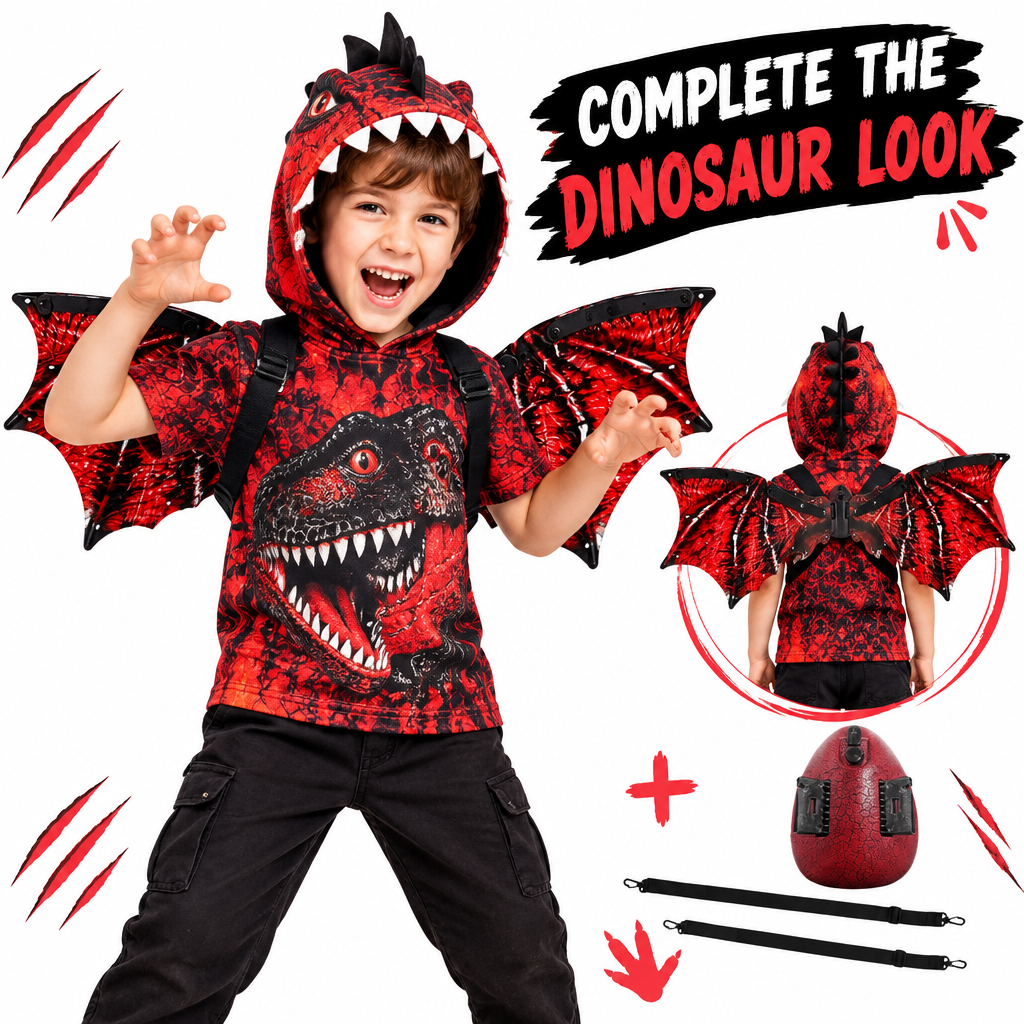 Dinosaur wings paired with dinosaur costume