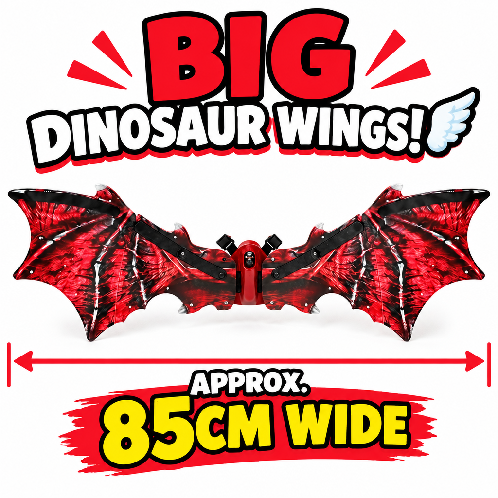 Red dinosaur wings fully opened wing span
