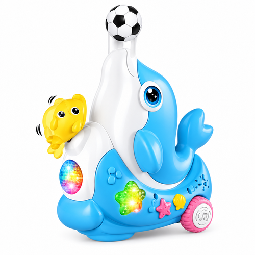 Bump and go dolphin toy for kids with colourful lights and music
