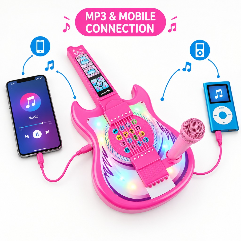 Kids microphone with MP3 and mobile phone connection feature
