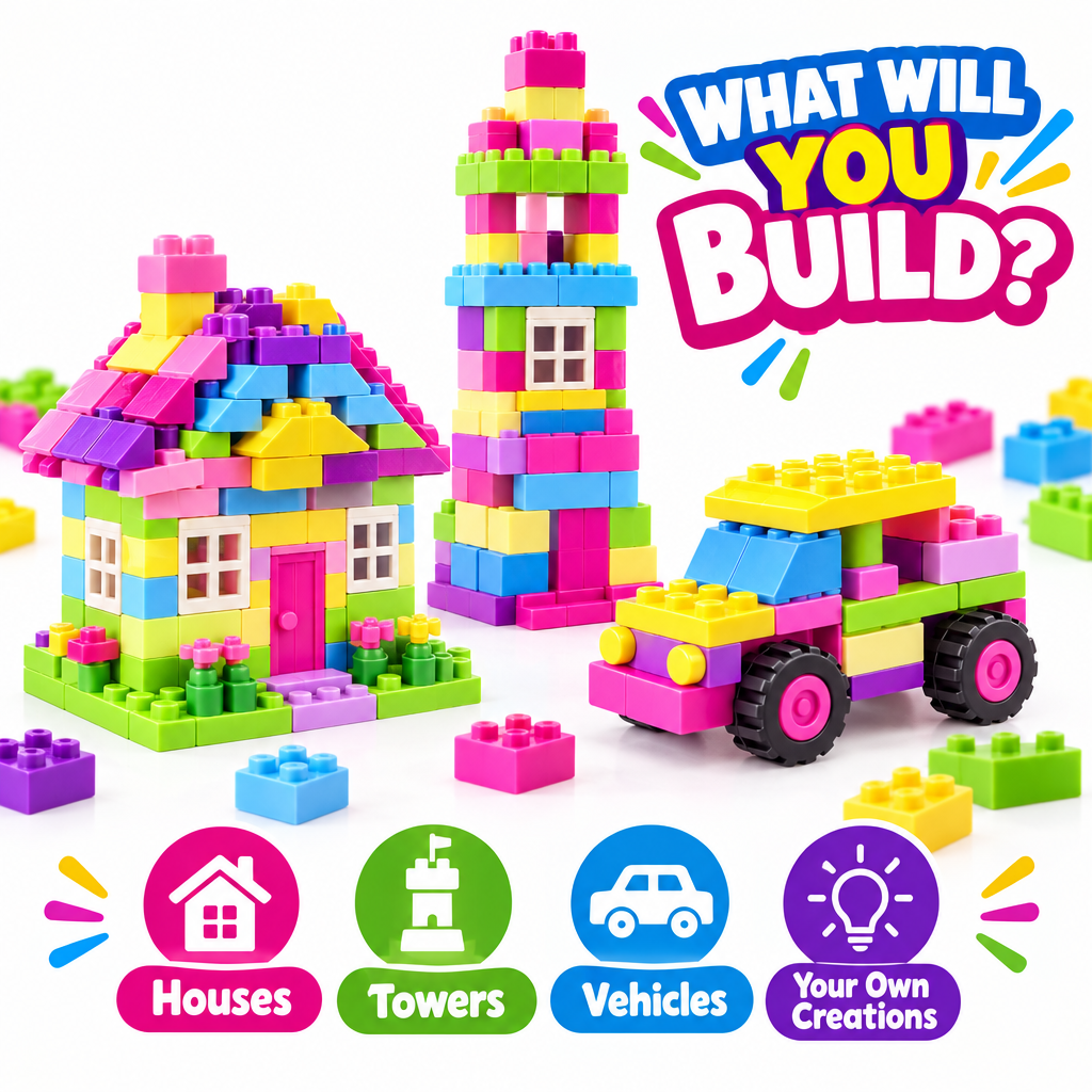Finished builds house tower vehicle from building blocks