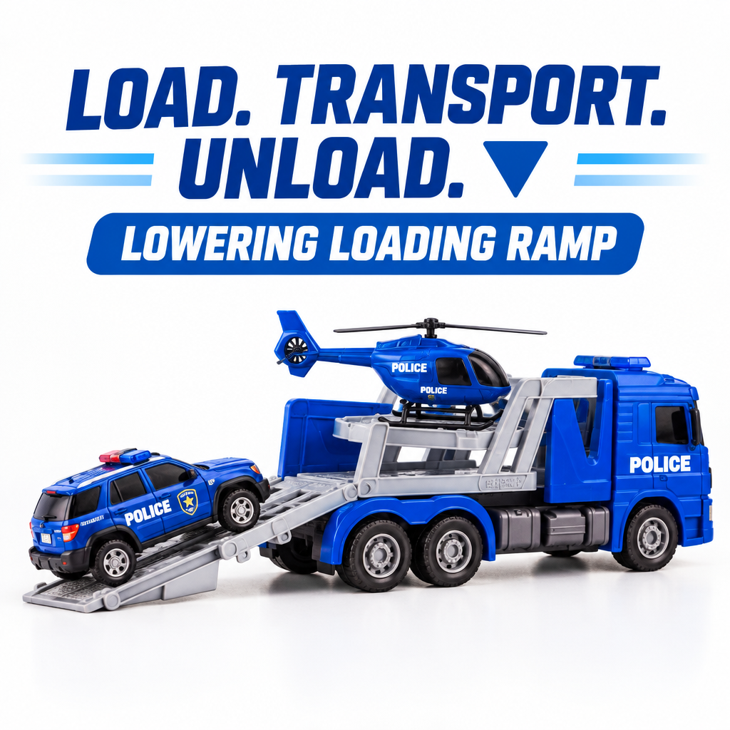 Police transporter truck loading ramp lowered