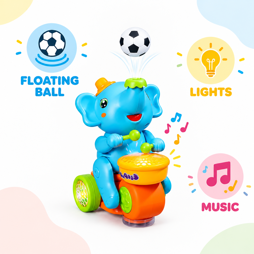 Interactive elephant toy with floating ball, lights and music for kids