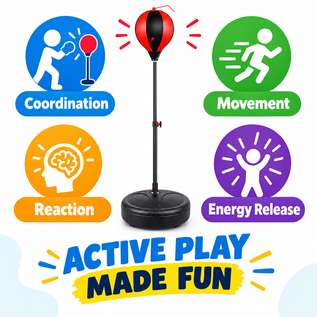 Kids punching bag set benefits infographic
