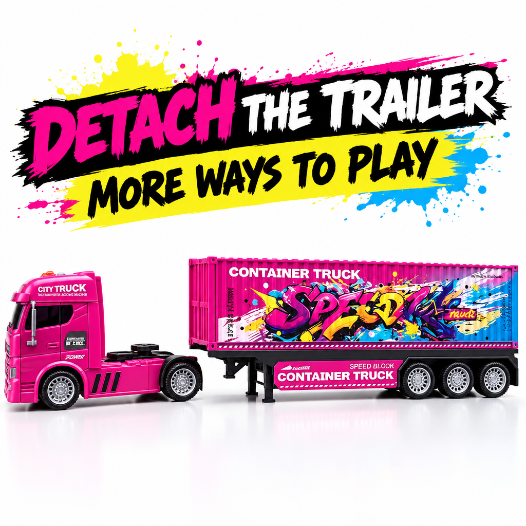 Pink container truck removable trailer