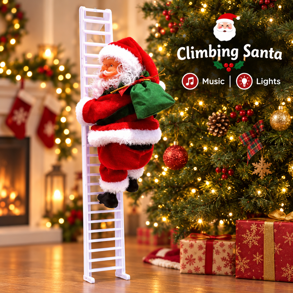 Electric climbing Santa Christmas decoration: climbing Santa, music, lights