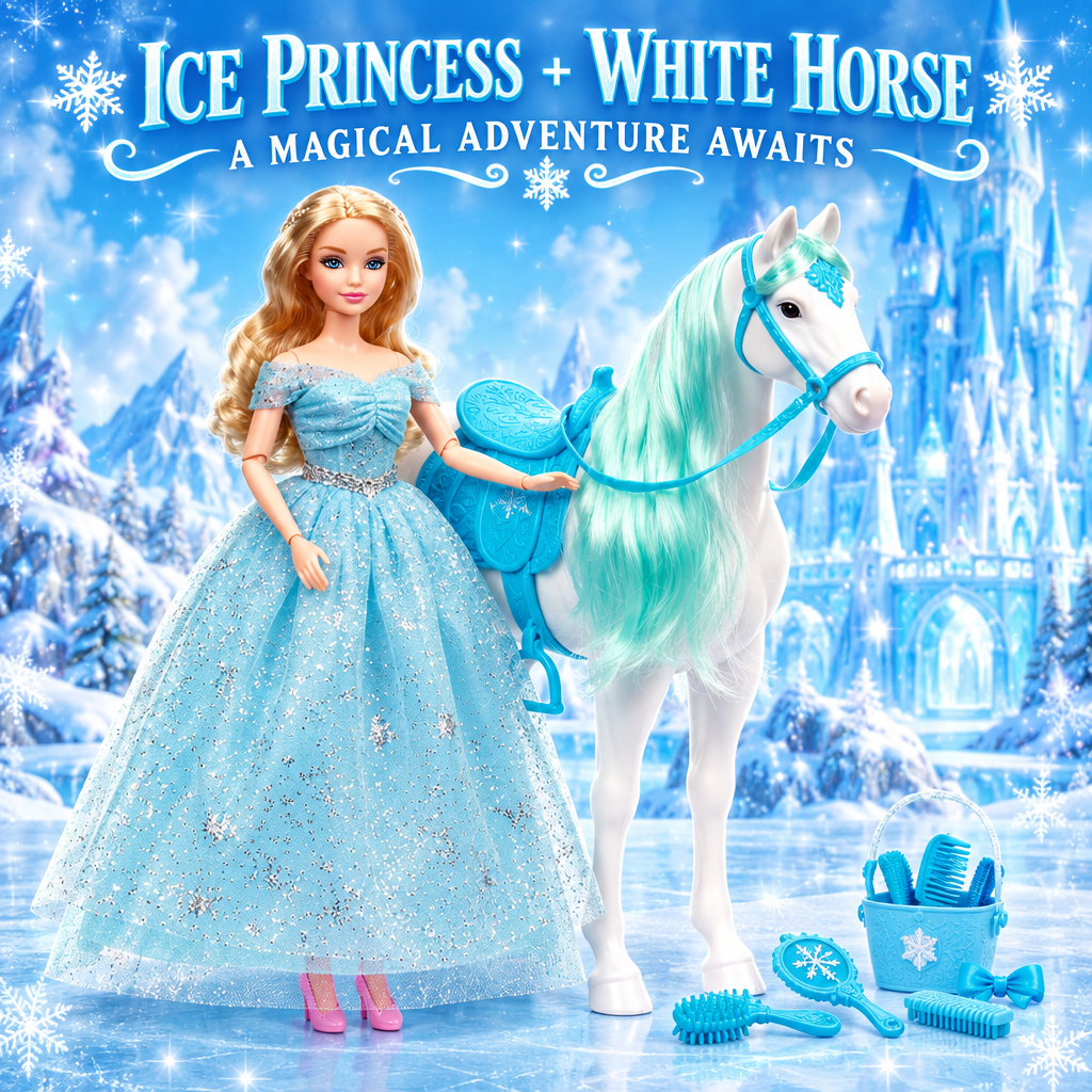 Ice Princess doll and white horse playset hero