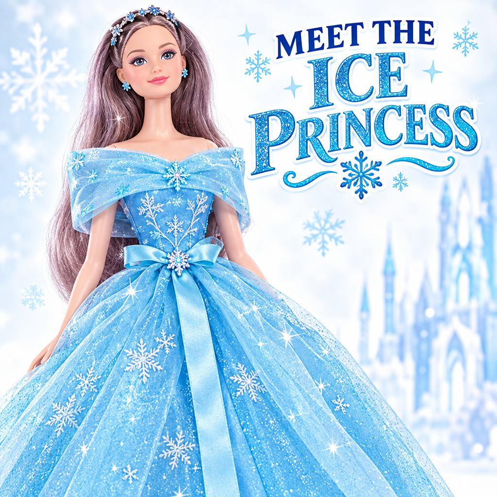 Ice Princess doll blue gown close-up