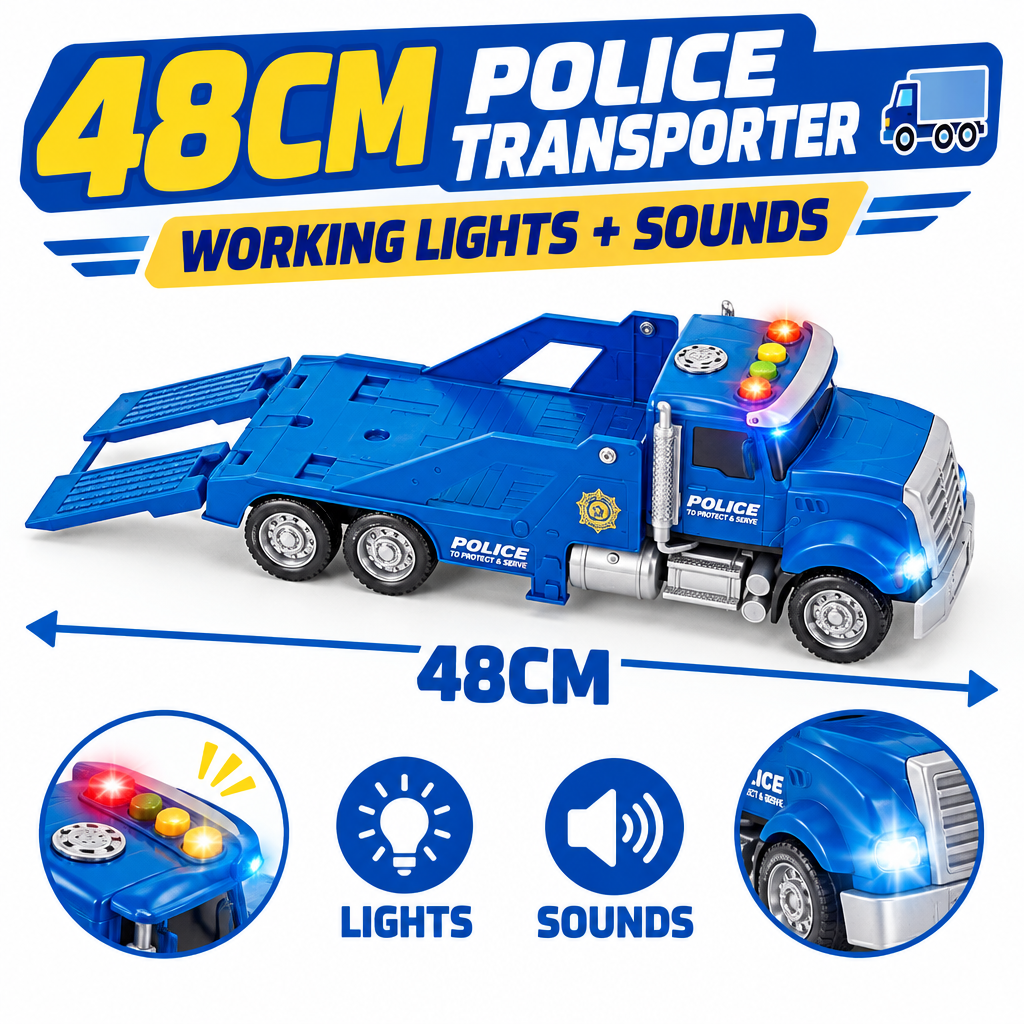 Police transporter truck with working lights and sounds