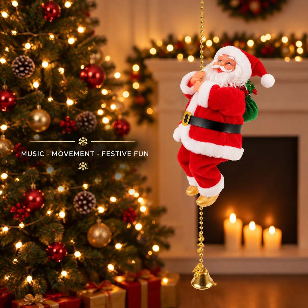 Music, movement and festive fun with the climbing Santa Christmas decoration