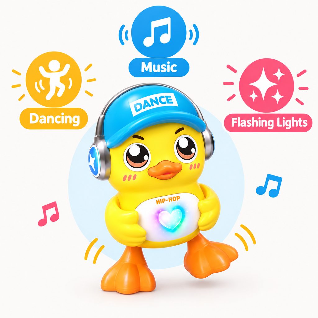 Dancing duck toy dancing music flashing lights icons