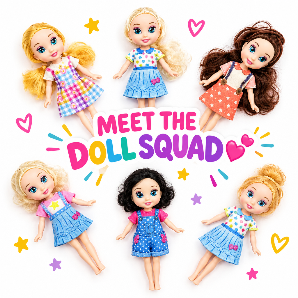 6-Piece Fashion Doll Set full collection flat lay