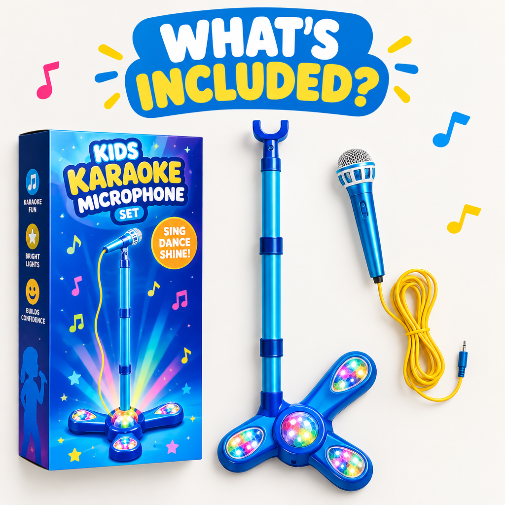 Kids karaoke microphone set with packaging