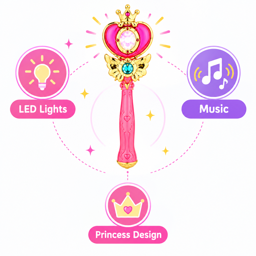Princess magic wand feature icons LED music design