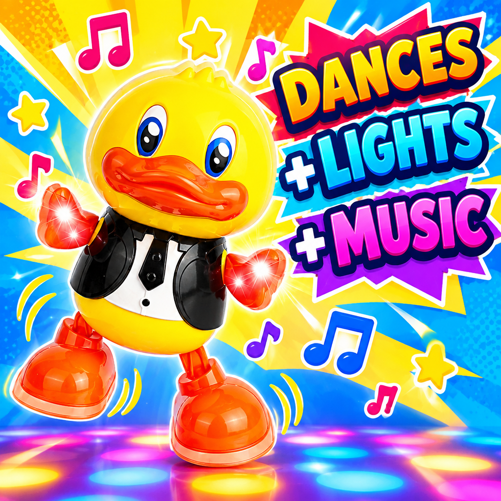 Dancing duck toy that dances, lights up and plays music