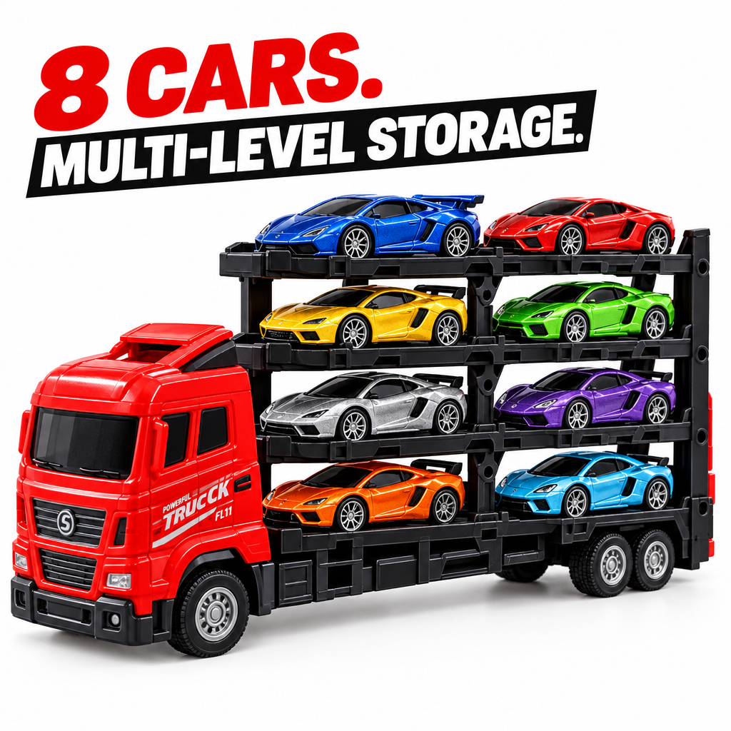 Race track carrier truck multi-level car storage