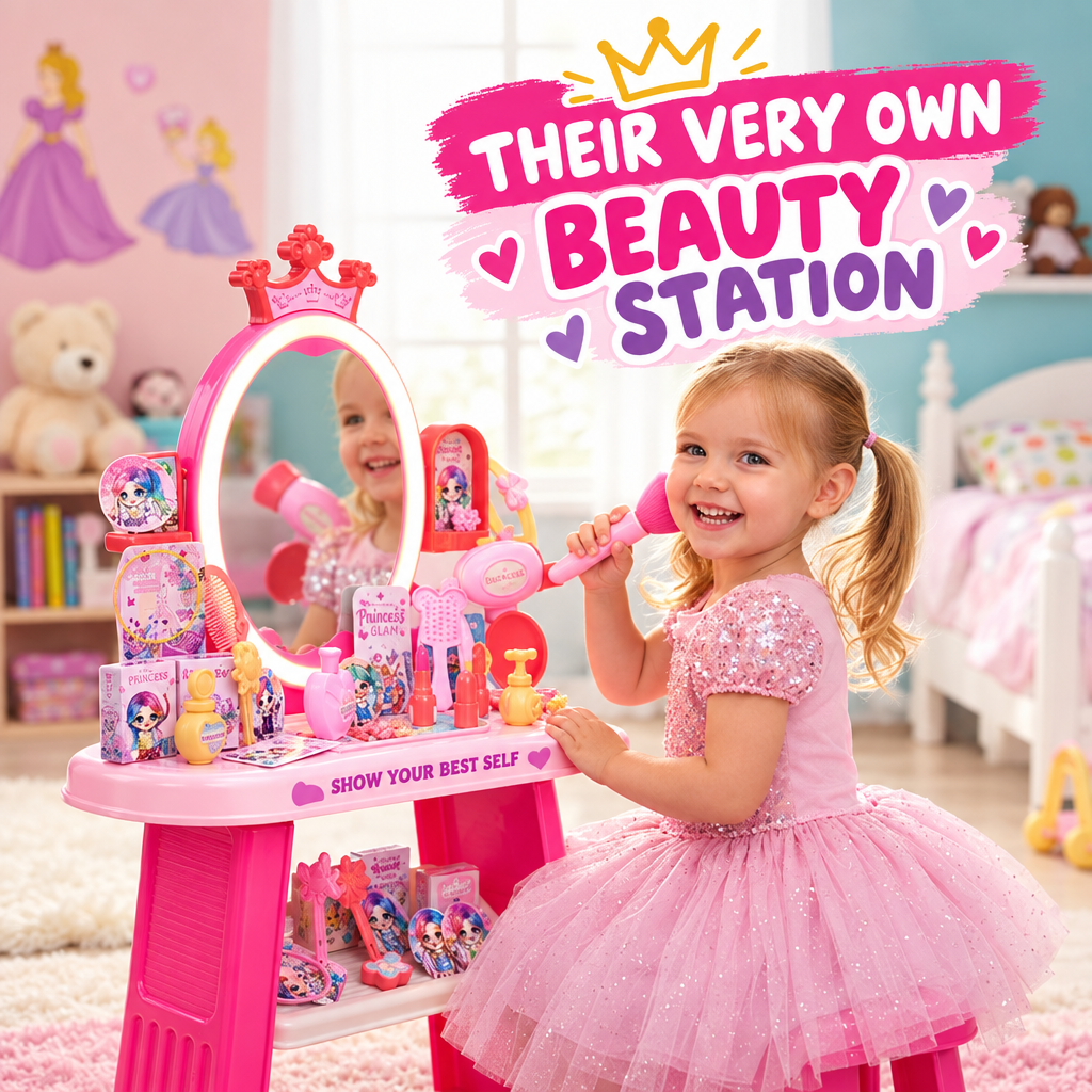 Child using kids crown dressing table