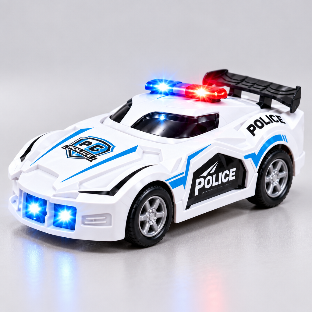 Close-up of Joytot police toy car body and wheels