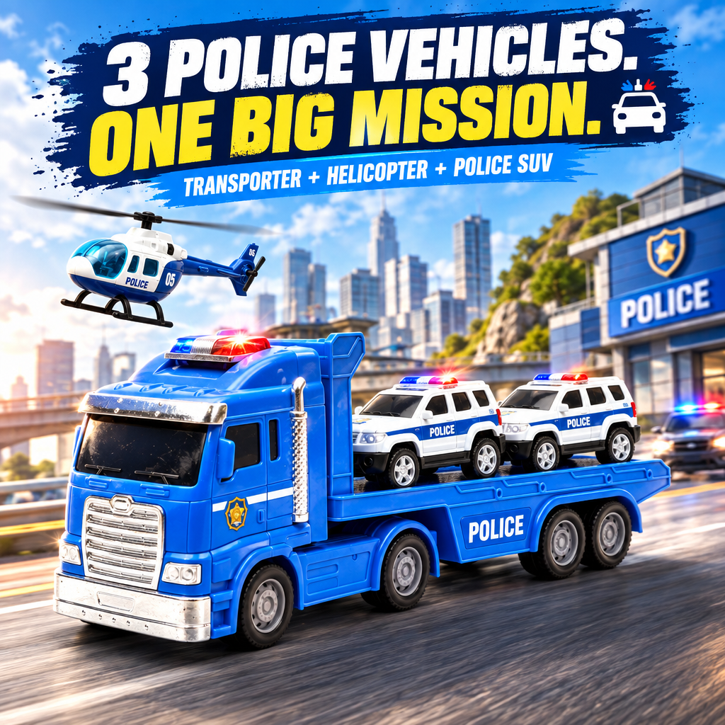 Police Transporter Playset hero with helicopter and SUV