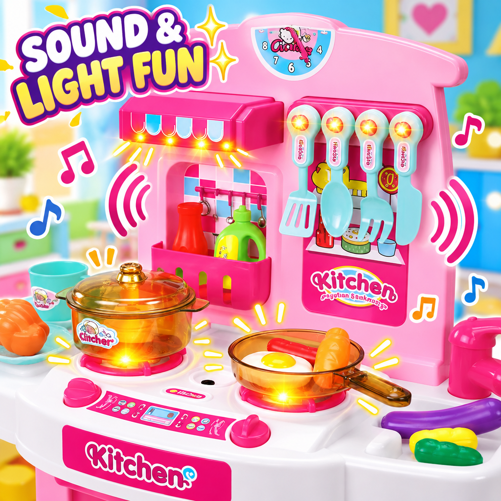 Kids kitchen playset sound and light effects