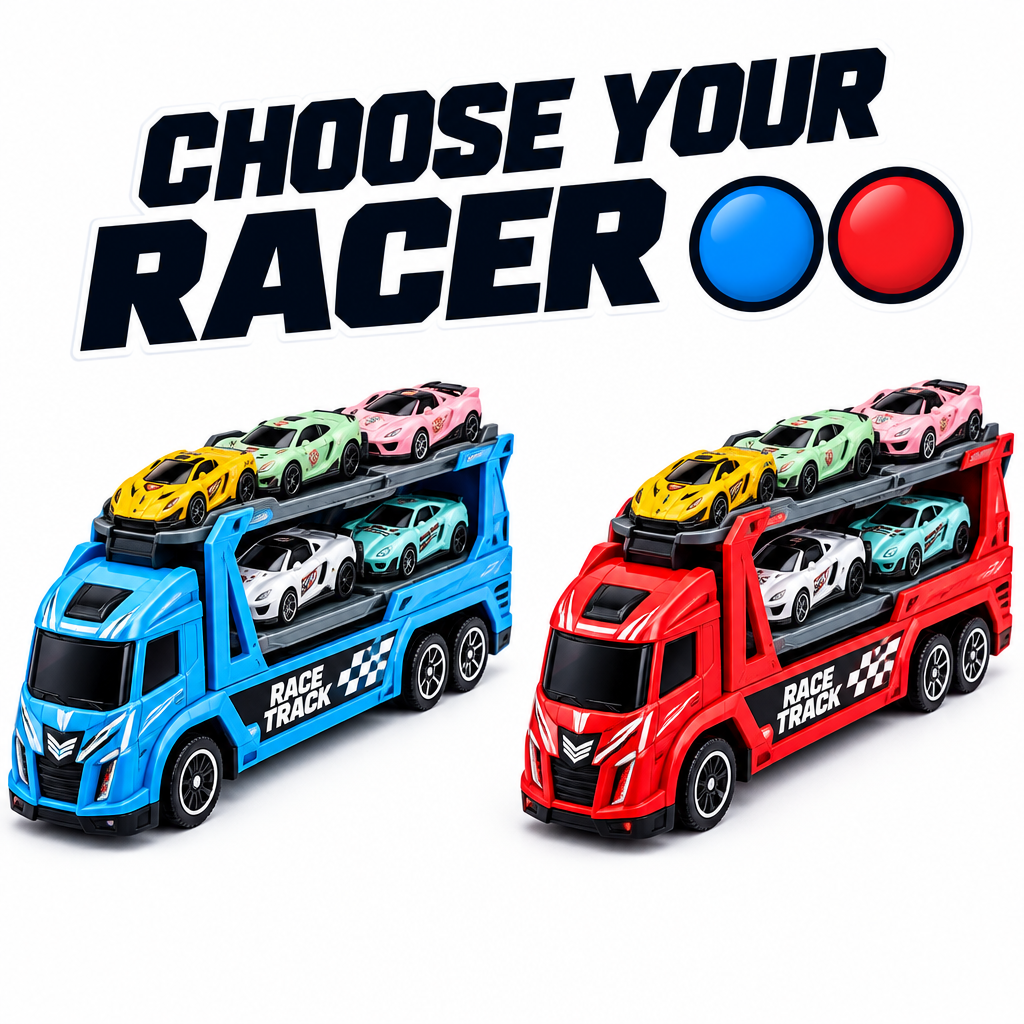 Race track carrier truck in red and blue
