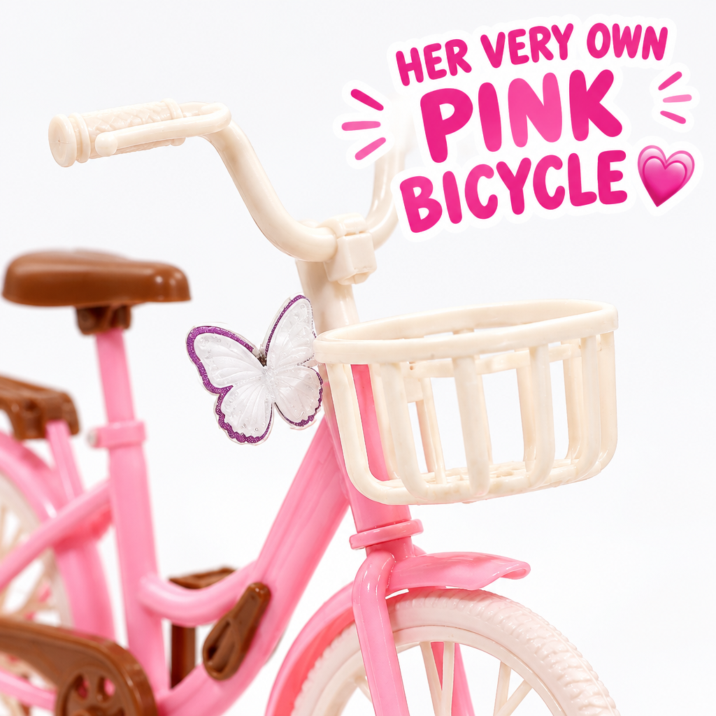 Fashion Princess Doll pink bicycle close-up
