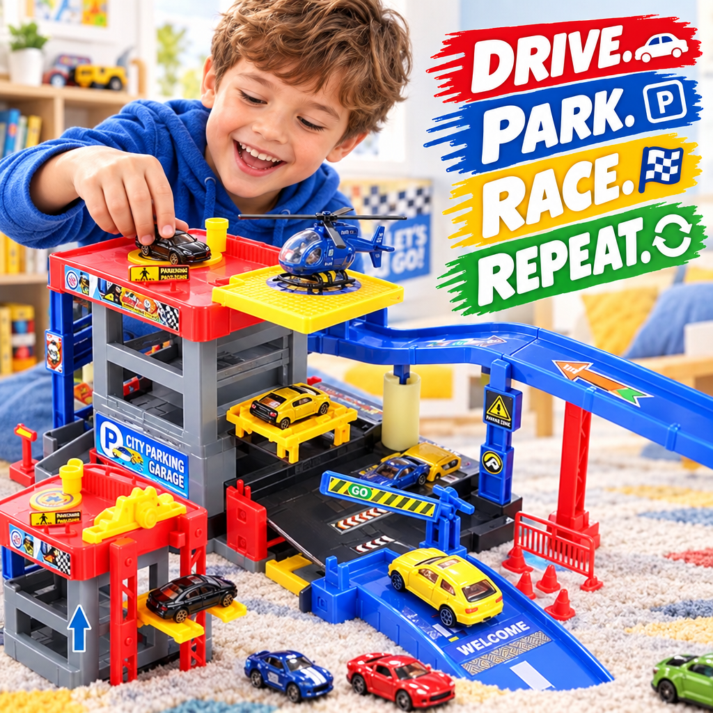 Child playing with City Parking Garage Playset