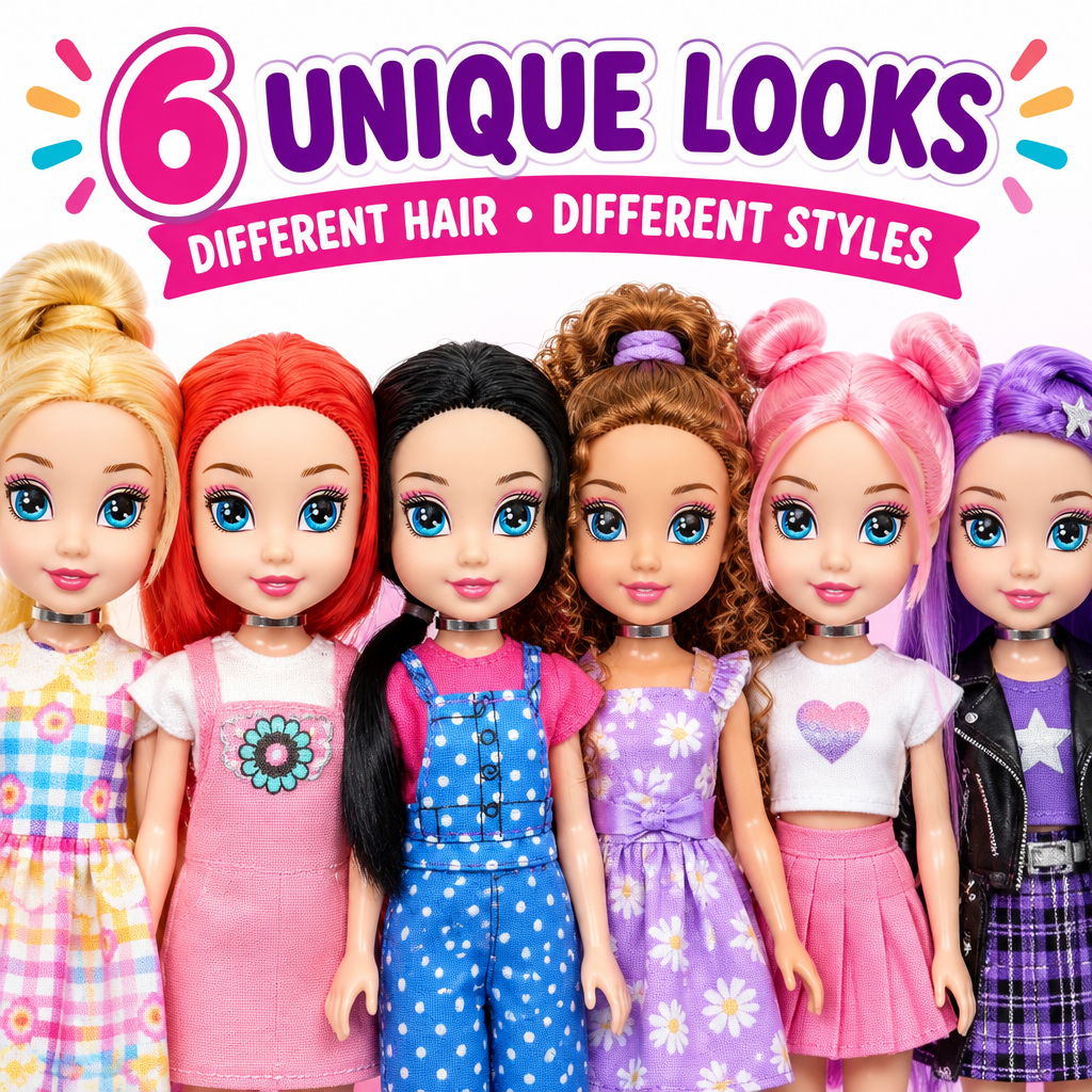 6-Piece Fashion Doll Set different hairstyles