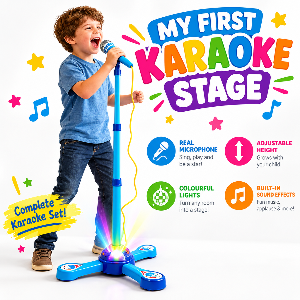 Kids karaoke microphone with adjustable stand main photo