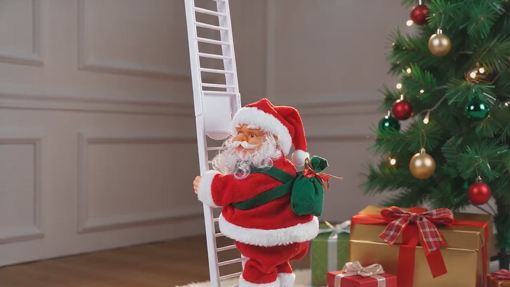 Electric Climbing Santa Christmas Decoration – Musical Santa with Lights & White Ladder