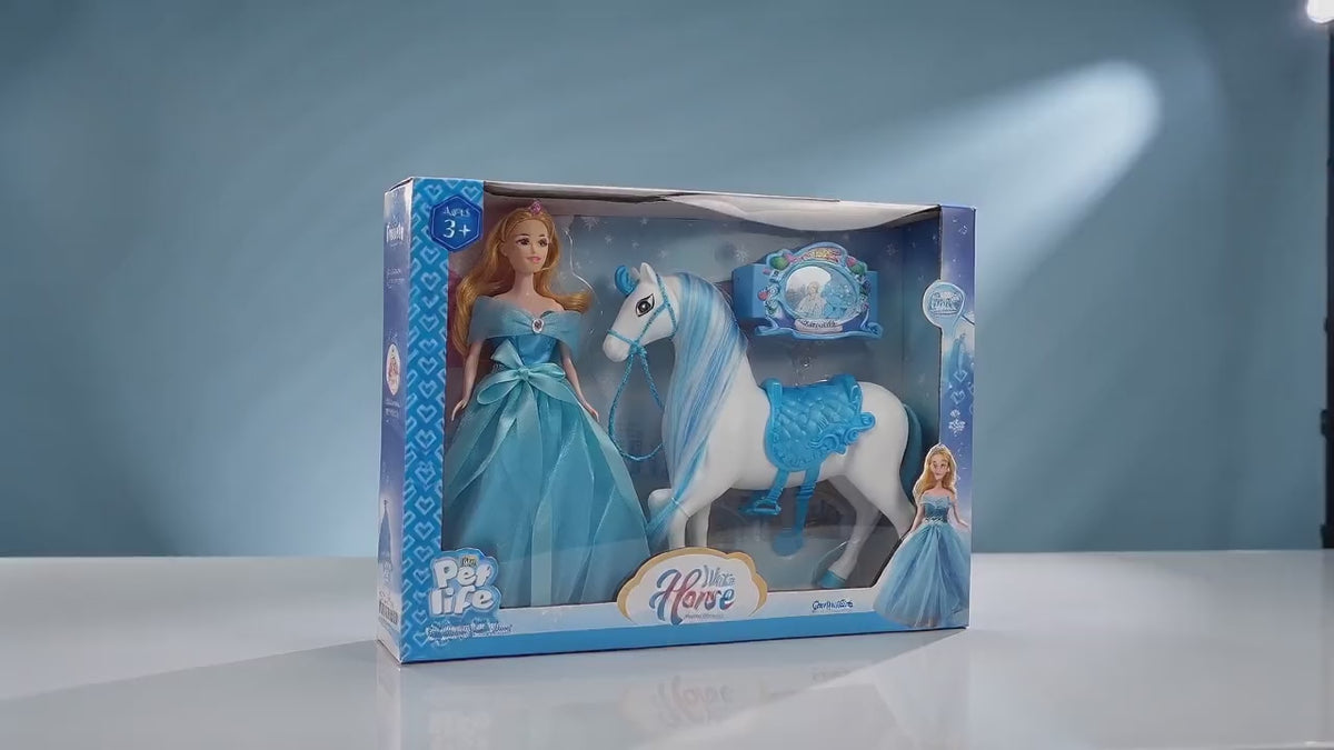 Ice Princess Doll & White Horse Playset – Princess Doll with 3D-Mane Horse & Accessories | Age 3+