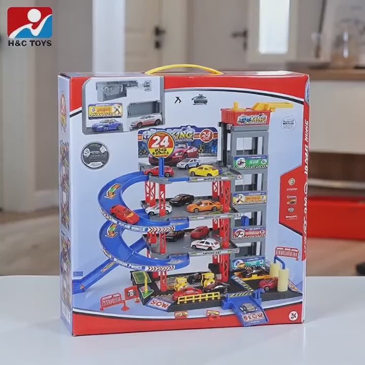 Kids Parking Garage Playset – 4 Levels, 5 Cars & Helicopter | Age 3+ | Joytot